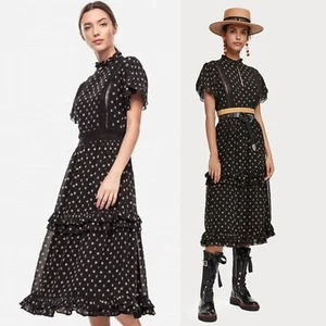 SCOTCH & SODA Tasha Ruffle Midi Dress Cottagecore Boho Black Cocktail Wedding M - Picture 1 of 15