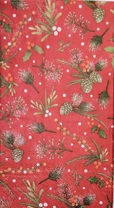 ZWEI individuelle Papier Gäste Decoupage Servietten - 2258 Tannenzapfen und Beeren - Bild 1 von 2