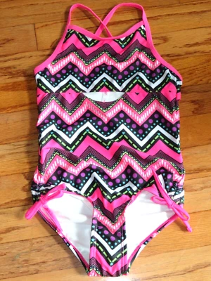 PSNY 1pc Tie Legs PINK & PURPLE Print Girls SwimSuit Sz 4 *NEW* - Image 1 of 2