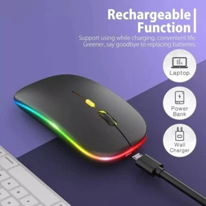 Slim Rechargeable Wireless Mouse RGB LED USB Chromebook MacBook Laptop PC - Picture 1 of 9