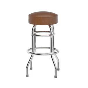 Taburete de bar cromado de doble anillo de calidad comercial con asiento tapizado de vinilo marrón - Imagen 1 de 8