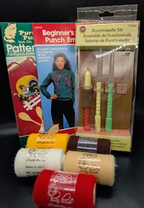 Punch Embroidery Lot Boye Punch Kit, 5 Pretty Punch Yarn Spools + 2 Books - Picture 1 of 17