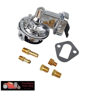 Small Block Chevy Chrome Fuel Pump Mechanical Fittings 80 GPH SBC 305 350 400 - Picture 1 of 9