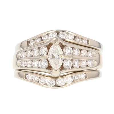 1.08ctw Marquise Cut Diamond with Accents Wedding Set 14k Multi-Tone Gold Size 7 - Image 1 of 4