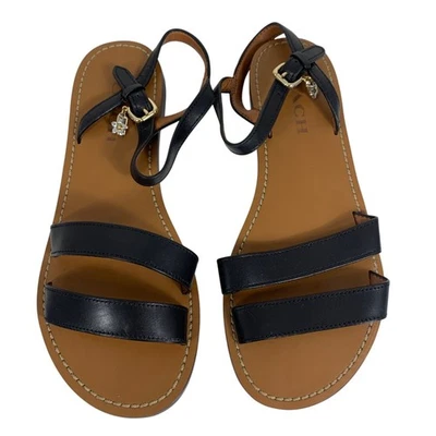 COACH FG1009 Black Leather Strappy Sandals Star Charm Womens SZ 5.5B - Image 1 of 4