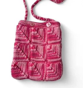 Y2K 90s 10s Handmade Pink Knitted Cross Body Shoulder Bag | Retro Boho Autumn - Picture 1 of 13