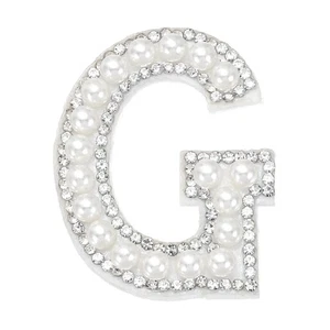 Aufnäher zum Aufbügeln Buchstabe g, Perlen Strass selbstklebend Patches, weiß - Bild 1 von 6