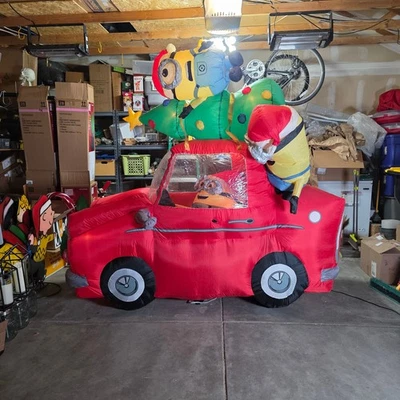 Gemmy 8ft Minions In Car w/Christmas Tree Lighted  Airblown Inflatable - Image 1 of 4