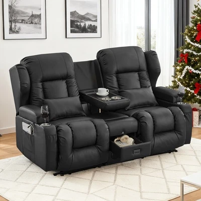 Sofá reclinable basculante Loveseat asiento de cine en casa con consola, altavoz Bluetooth Foto 1 de 4