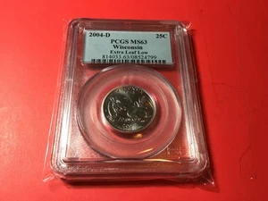 Wicsonsin Extra Low Leaf Error Quarter 2004 D PCGS MS 63 Rare Collector Coin. - Picture 1 of 2