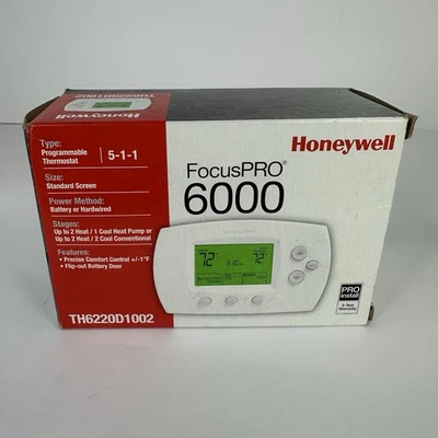 Honeywell Home TH6220D1002 FocusPRO 6000 5-1-1 Programmable White New - Image 1 of 4