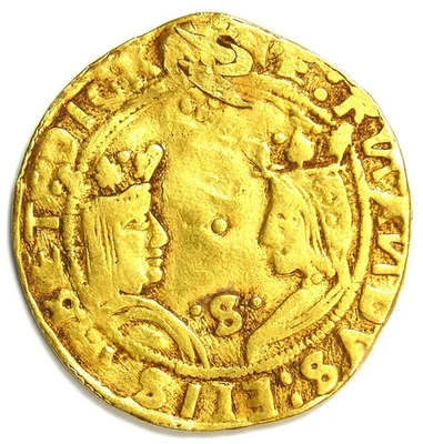 1476 - 1516 西班牙黄金斐迪南五世和伊莎贝尔 I 2 Excelentes 硬币 2E - 罕见类型! — 第 1/4 张图片