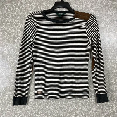Top con parches de cuero sintético a rayas grises Lauren Ralph Lauren - talla mediana - cremallera Foto 1 de 4