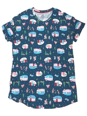 Camisón cámper animal azul para mujer Camisa para dormir con bolsillos 2X/3X Foto 1 de 2