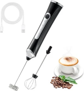 Handheld Electric Milk Frother with 2 Heads, Coffee Whisk Foam Mixer Black - Picture 1 of 7