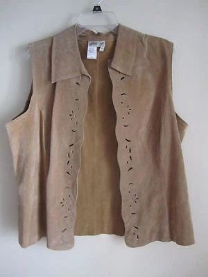 Chaleco Coldwater Creek Gamuza Cuello Punch out Costura Detalle Talla L Usado Foto 1 de 4