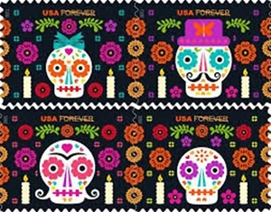 USPS Unused Postage Stamps Pane of 20 2021 "Day of the Dead" Scott 5640-5643 MNH - Picture 1 of 3