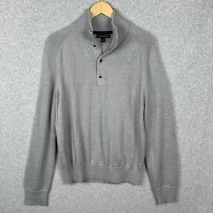 Banana Republic Merino Wool Sweater Mens Large Gray 1/4 Snap T Mock Neck Preppy - Picture 1 of 9