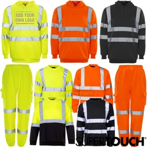 Hi Vis Hooded Sweatshirt High Visibility Viz Hoodie Joggers Trousers Zip Hoody - Picture 1 of 24
