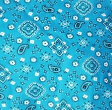 Turquoise Bandana Print Paisley Pattern Polyester Cotton 60" Polycotton By Yard