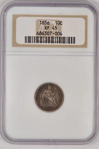 1856 Small Date Seated Liberty Dime NGC XF 45 XF45 Problem Free Coin 10C - Picture 1 of 2