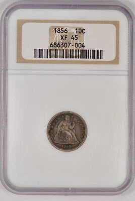 1856 Small Date Seated Liberty Dime NGC XF 45 XF45 Problem Free Coin 10C - Image 1 of 2