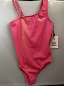 Justice JSPORT 1pc Asym Irredescent/shiny Suit Hot Pink Size M (10) New - Picture 1 of 8