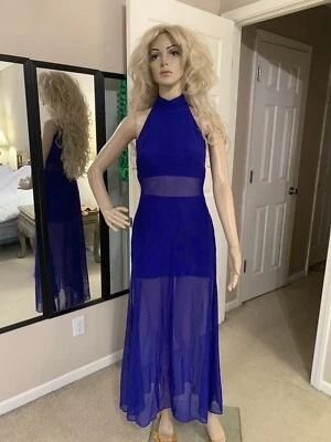 VTG 80’s 80’s Cache S Blue Sheer Mesh Bodycon Party Cocktail Formal Dress - Image 1 of 4