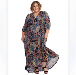 Melissa McCarthy 2 Way Wrap Maxi Dress Plus size 2X NWT Stretchy Colorful - Picture 1 of 9