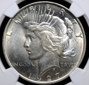 1927 D PEACE DOLLAR NGC MS 61 UNCTUOUS WHITE SATIN LUSTER, STRONG STRIKE, MARKS - Picture 1 of 6