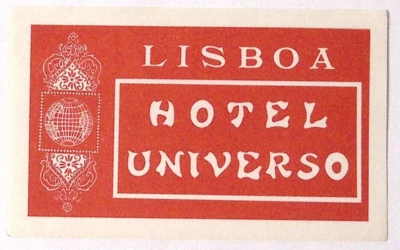 Багажная этикетка Hotel Universo Lisboa ПОРТУГАЛИЯ 3 x 4,75 дюйма - Изображение 1 из 2