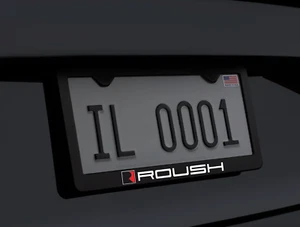 Bright White Roush License Plate Frame Black Metal Fits Mustang & F150 Roush - Picture 1 of 2