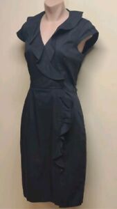 White House Black Market Black Sleeveless Dress Ruffle Knee Length Size 8