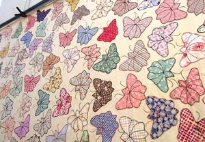 Vintage 30er 40er Schmetterling Applikation Quilt Top oder Tagesdecke handgenäht Futtersack - Bild 1 von 24