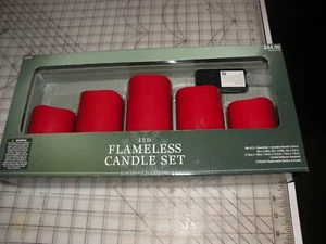 NIB 5 LED FLAMELESS CANDLE SET RED W/ REMOTE CONTROL ELECTRONIC FLICKERING - Picture 1 of 6