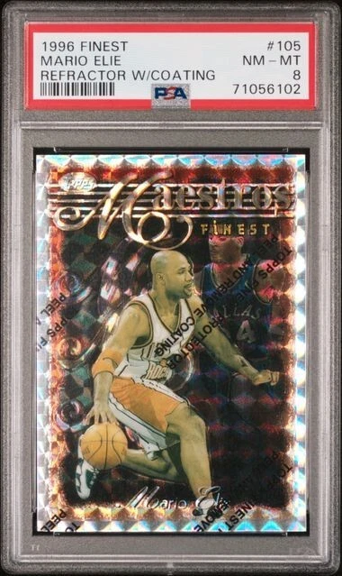 1996 Topps Finest MARIO ELIE Rockets ATOMIC Silver REFRACTOR # 105 PSA 8 Pop 2 - Image 1 of 1