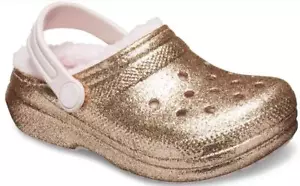 Crocs Kids Classic Lined Glitter Clog NEW Gold or Pink Jr szs 3-6 207462 207463 - Picture 1 of 20
