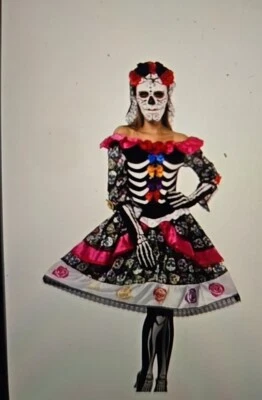 Womens Day of the Dead Spanish Costume Set Size XL - Image 1 of 4