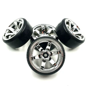 1/10 RC Rota Style Silver Wheel& Drift Tyre Set 12mm HEX Drift 6mm Tamiya Chrome - Picture 1 of 5