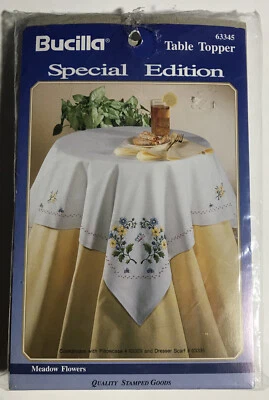 Sealed Bucilla Table Topper Cloth 63345 Meadow Flowers Embroidery 40” X 40” - Image 1 of 3
