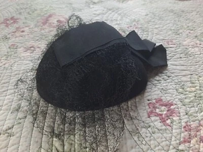 Vintage Merrimac 1940s Wool Hat  Grosgrain  Ribbon/Tilt Hat Veil - Image 1 of 4