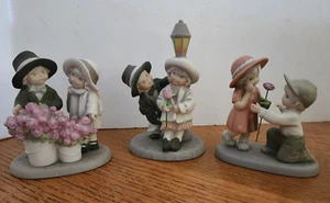 Kim Anderson Group Of 3 Little Boy With Little Girl & Flowers Figurines - Picture 1 of 12