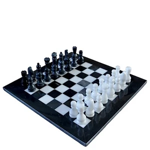 Chessboard Classic Table Marble Black White Italian Marble Chessboard 40cm - Picture 1 of 9