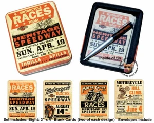 Jeu de cartes affiches jour de course Harley Davidson et stylo style rétro étain de collection - Photo 1/5