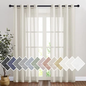 Semi Sheer Linen Curtains for Bedroom 84 inches Long, Grommet Privacy Vertical W - Picture 1 of 6