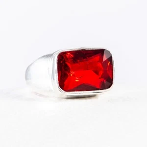 Cuarzo, brillante, anillo grande de plata, sello, rojo, rectángulo, tamaño: 59 - Imagen 1 de 3