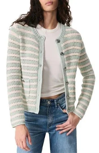 NEW Rag & Bone Jace Striped Cotton-Blend Cardigan Greenmult SIZE M/100%AUTHENTIC - Image 1 of 4