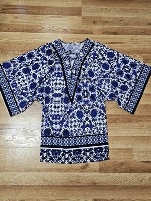 Nanette Lepore Swim Cover Up Dress Geometric Size S Blue White- New Without Tag - Image 1 of 3