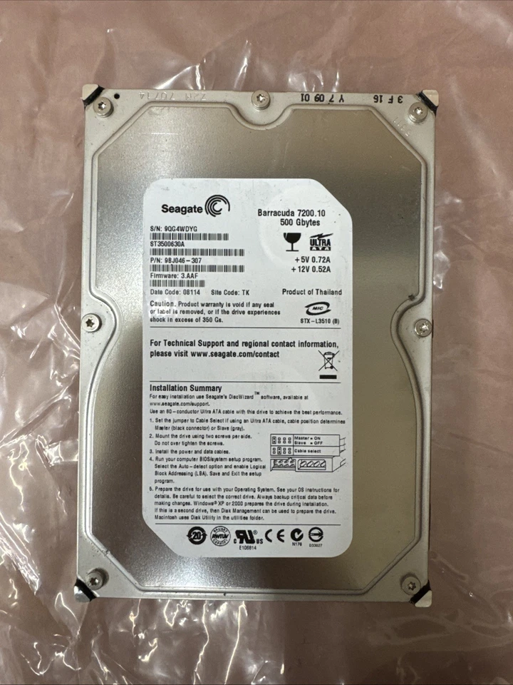 IDE PATA 3.5" Hard Disk Drive Compatible For Seagate 500GB ST3500630A 7200RPM - Image 1 of 1