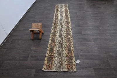 Alfombra de corredor turca vintage 2x11 pies lana anatolia hecha a mano pasillo Oushak BEIGE Foto 1 de 4